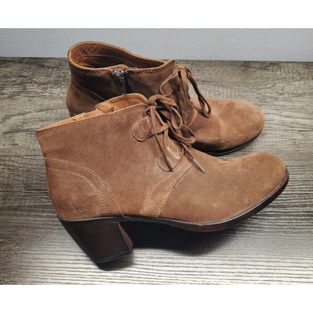 BOC Bootie Boots Womens 10M Brown Zip Suede Ankle Lace Up Heels EUC